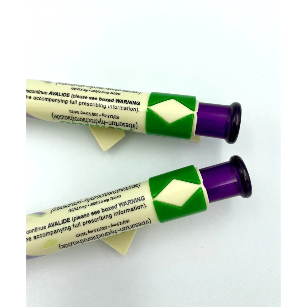 Avalide Checkmark Drug Rep Pens Lot of 2 Vintage Pharma Promo Black Ink Green